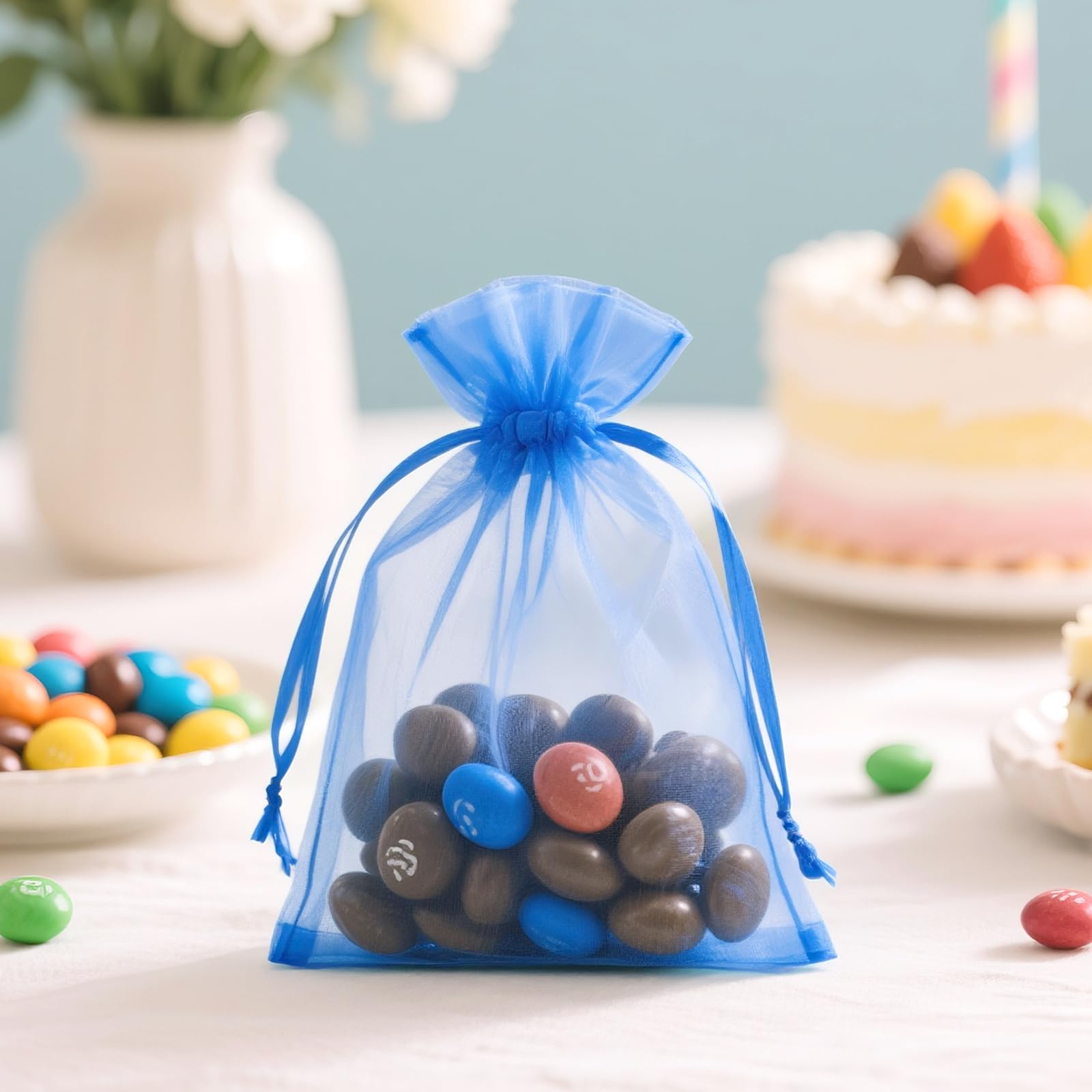 G2PLUS 100PCS Bolsas Organza Azul: Bolsas de Organza de Regalo con Cordón 10×15CM para Boda Favores Joyas y Dulces