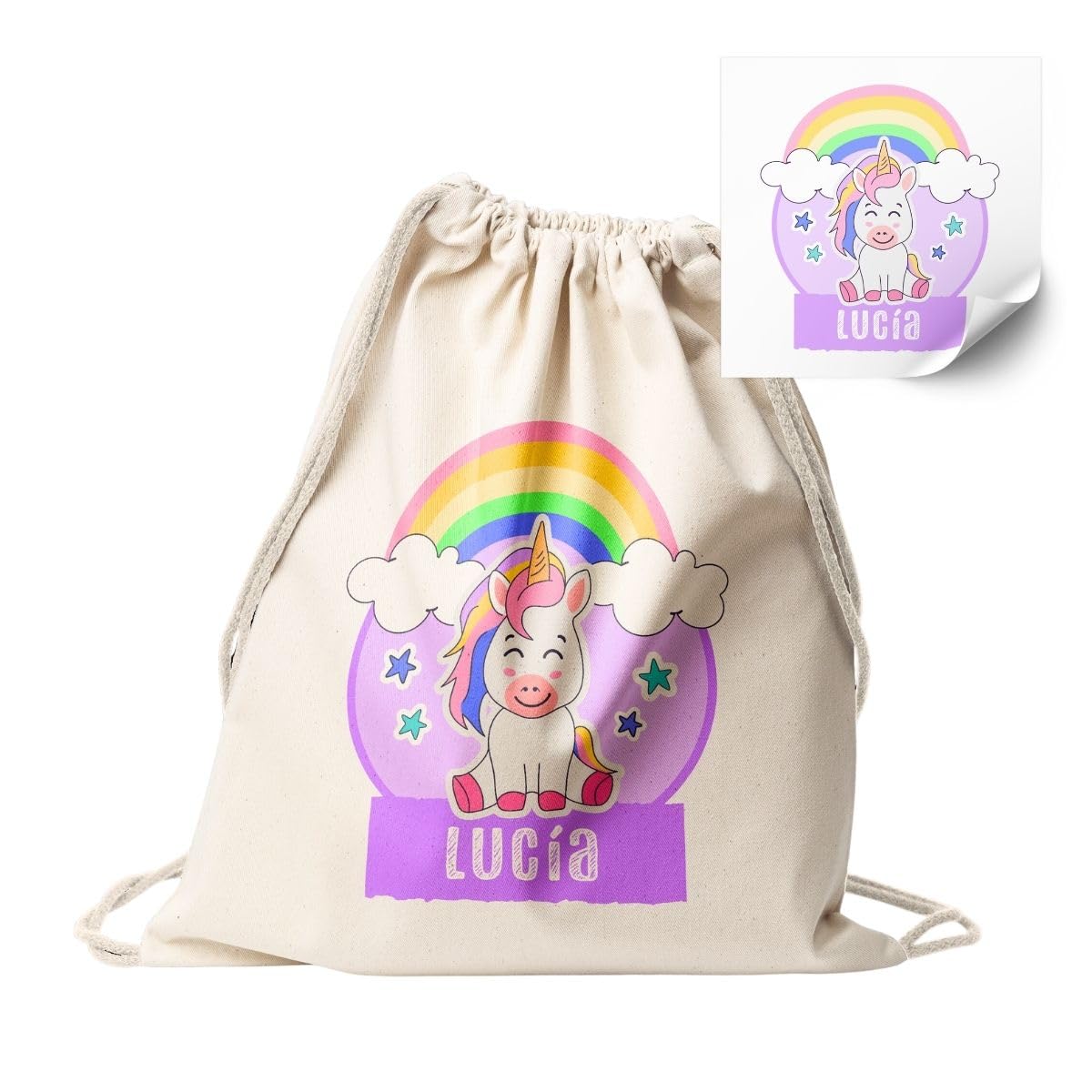 Mochila Personalizada Algodón Diseño Infantil Bolso Saco con Cuerdas Hecho en España