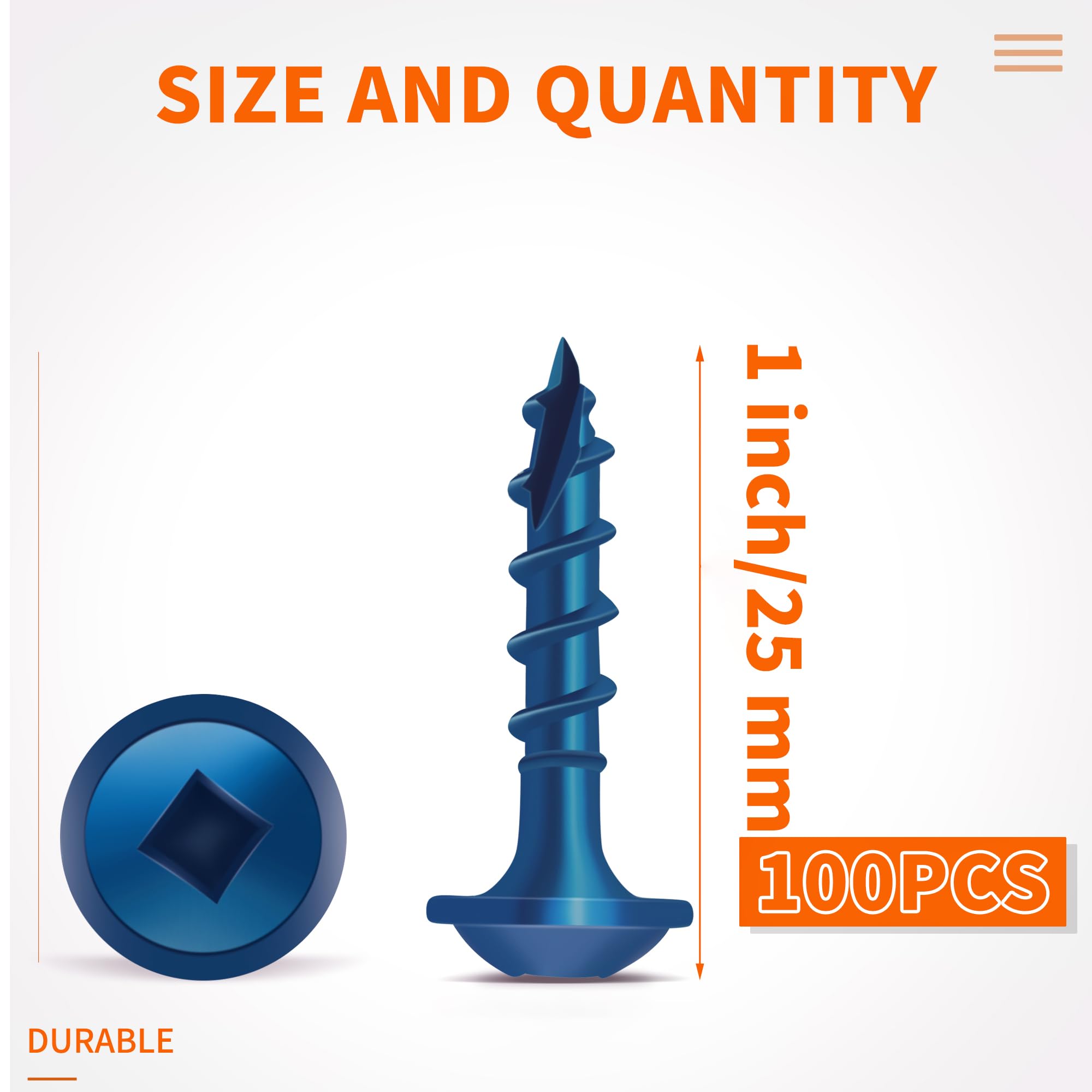 300 PCS No.8 x 25 mm Pocket Hole Screws, Blue Coated Hardened Steel, Washer Head, Square Drive, Coarse Self-Cutting Thread - Image 2