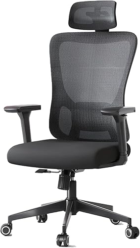 Silla ergonómica de oficina de escritorio, silla de computadora de respaldo alto con reposabrazos giratorios 3D ajustables para mayor comodidad,