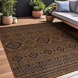 Beverly Rug Waikiki Boho Indoor Outdoor Rug 6x9, Washable Outside Carpet for Patio, Deck, Porch, Bohemian Area Rug, Farmhouse Rugs, Aztec Tribal Rug, Nut Brown and Black