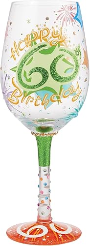 Enesco Designs by Lolita Happy 60th Birthday - Copa de vino artesanal pintada a mano, 15 onzas, multicolor
