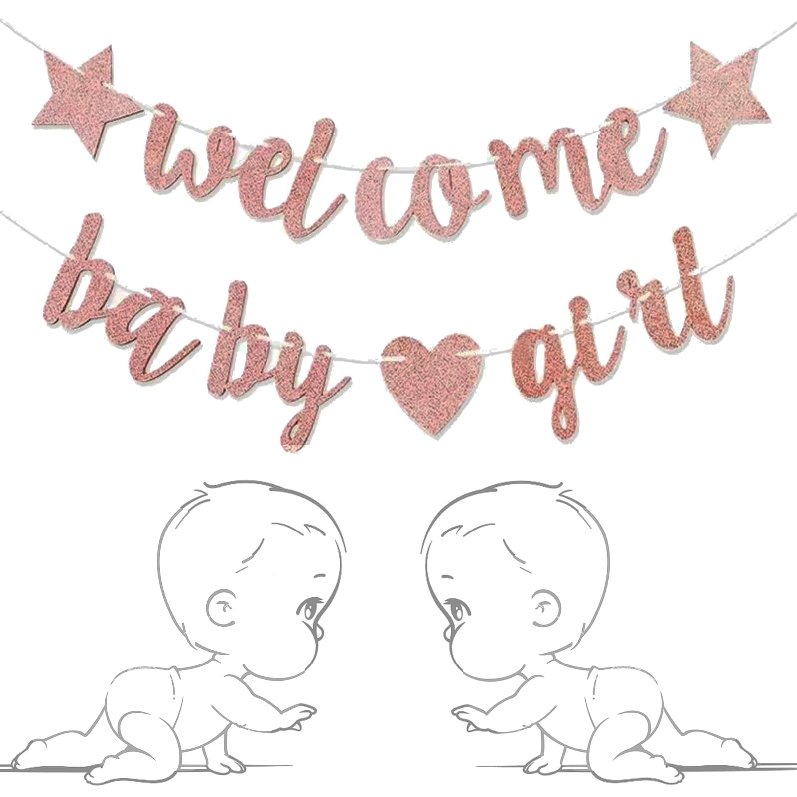 Welcome Home Baby Mädchen Banner – Roségold Glitzer-Banner Zur Deko Für Babyparty, Geburtstag & Homecoming
