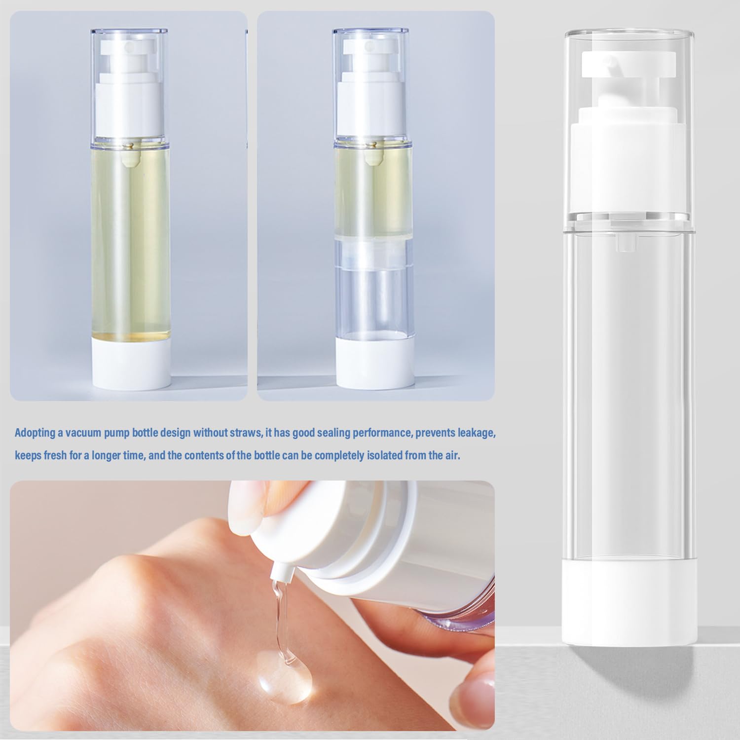 Airless dozownik z pompką, 6 sztuk, 50 ml, puste butelki na krem, do wielokrotnego napełniania, próżniowe butelki podróżne do napełniania, do podróży, balsamów, szamponów, kosmetyków