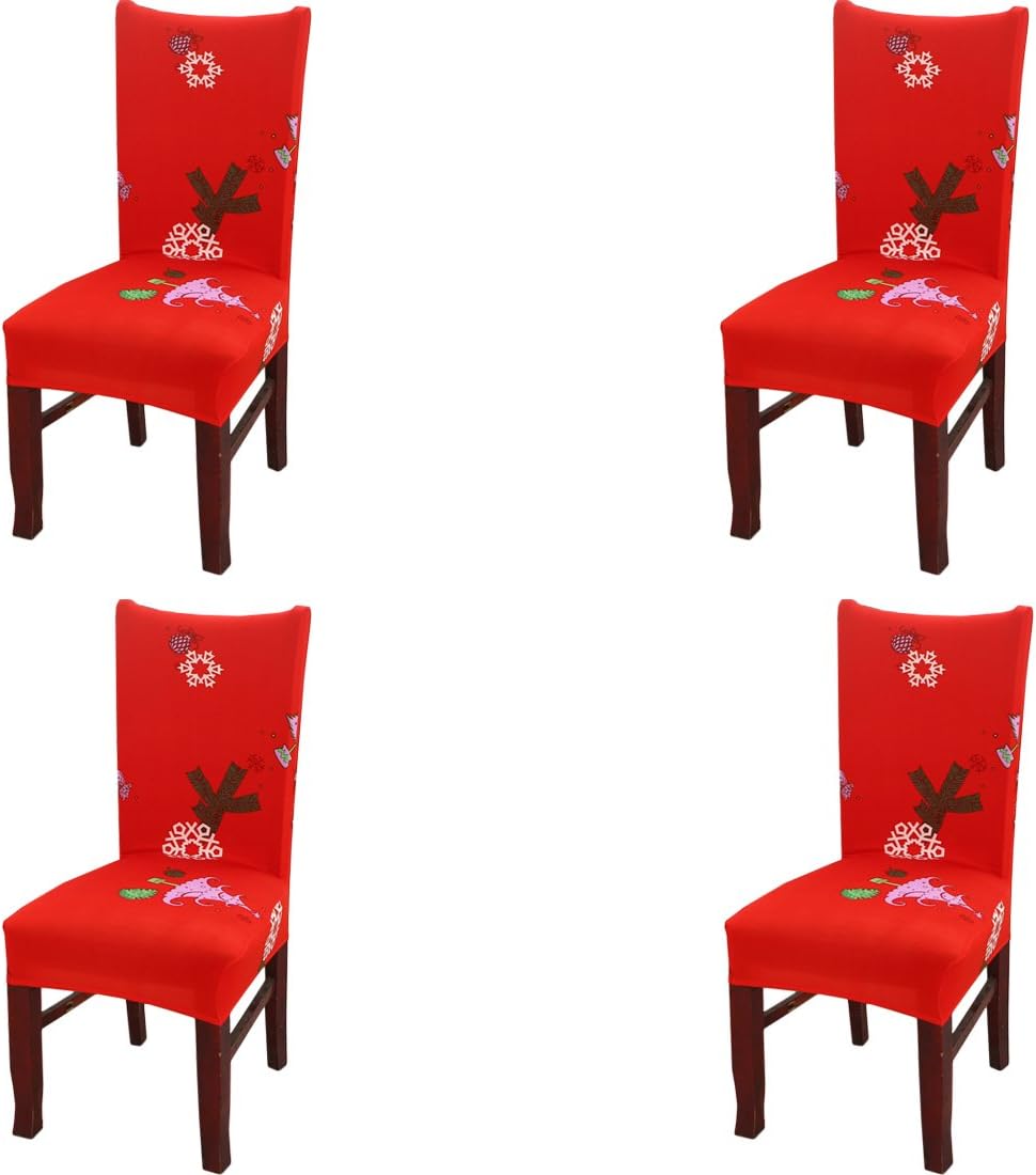 HengAi Style Dining Chair Cover Print Christmas Tree and Snow,Stretch Slipcovers,Removable and Washable (E, 4 pcs)