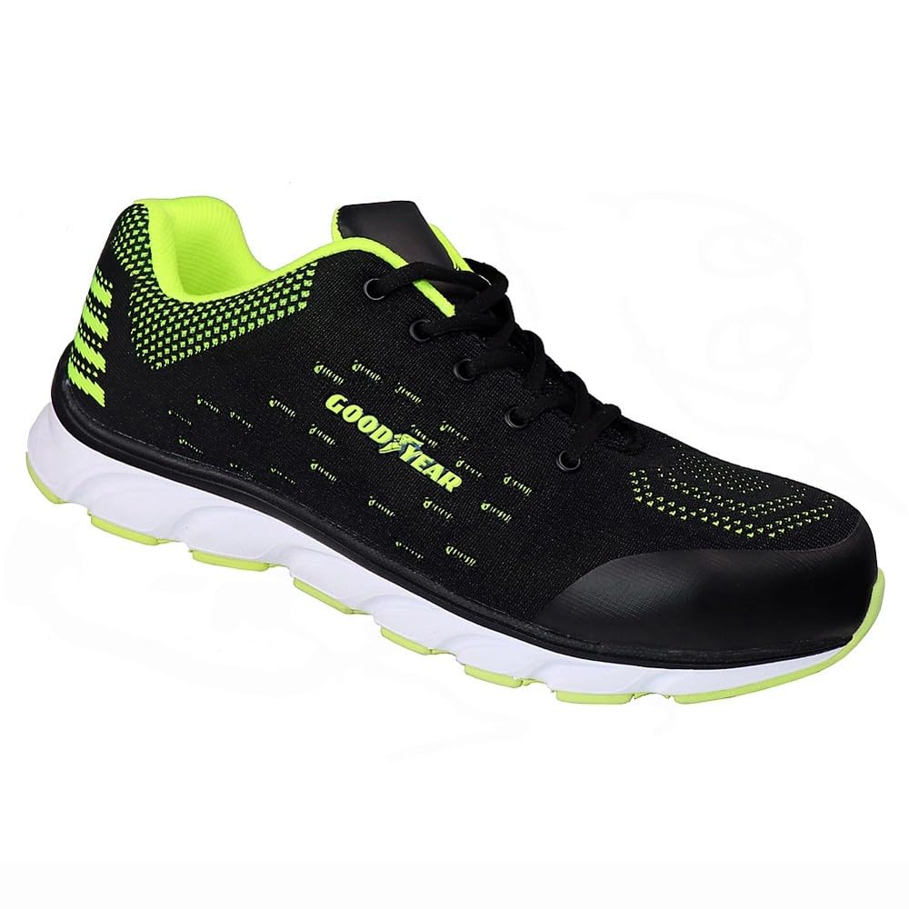 Goodyear Männer Frauen Unisex Arbeitskleidung Sport Comfort Sole Composite Metal Free Safety Toe & Midsole Arbeitssicherheit Trainer S1P SRA, Schwarz / Grün, 41 EU
