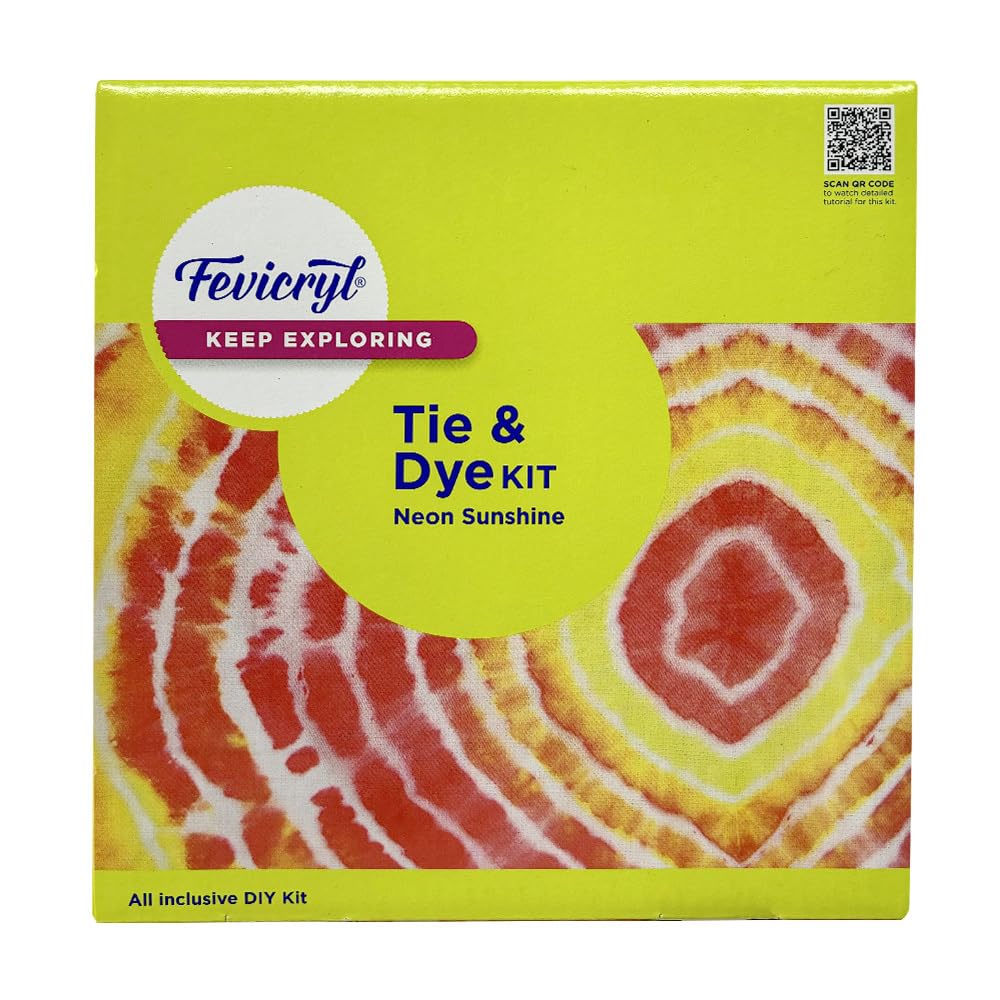 Fevicryl Tie & Dye Neon Kit | Complete DIY Fabric Colour Kit with 2 x 15 ml Neon Acrylic Colors, 21 x 21 Inches Fabric, Squeezer & More | Ideal for Gifting, Beginners & Art Enthusiasts-image-34