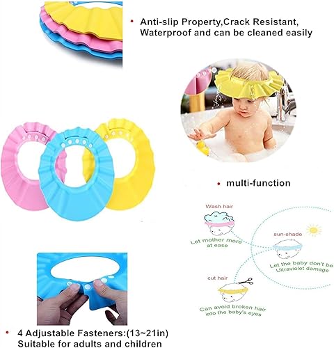 Miniatura 6 de Paquete de 3 gorras de protección para la ducha gorro suave ajustable para niños pequeños niños bebés niños