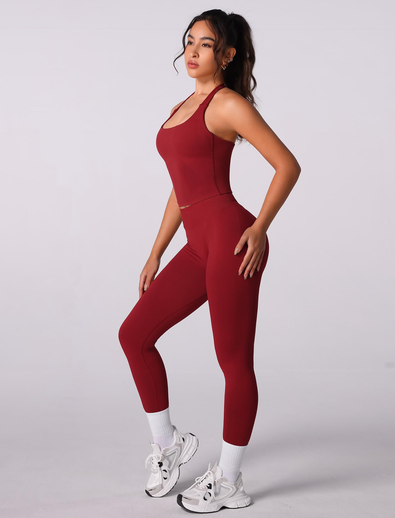Odizli Sport Set Damen Neckholder Top mit BH + High Waist Leggings Outfit Fitness Gym Yoga Sportset