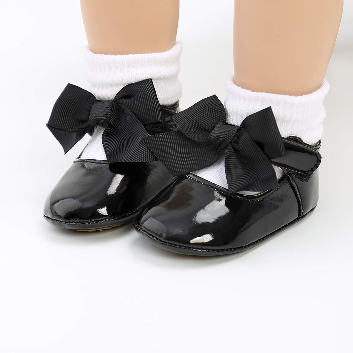 COSANKIM Baby Girls Mary Jane Flats Shoes Anti-Slip Rubber Sole Infant Toddler Princess Wedding Dress Shoes?12-18 Months Toddler, A/Black?