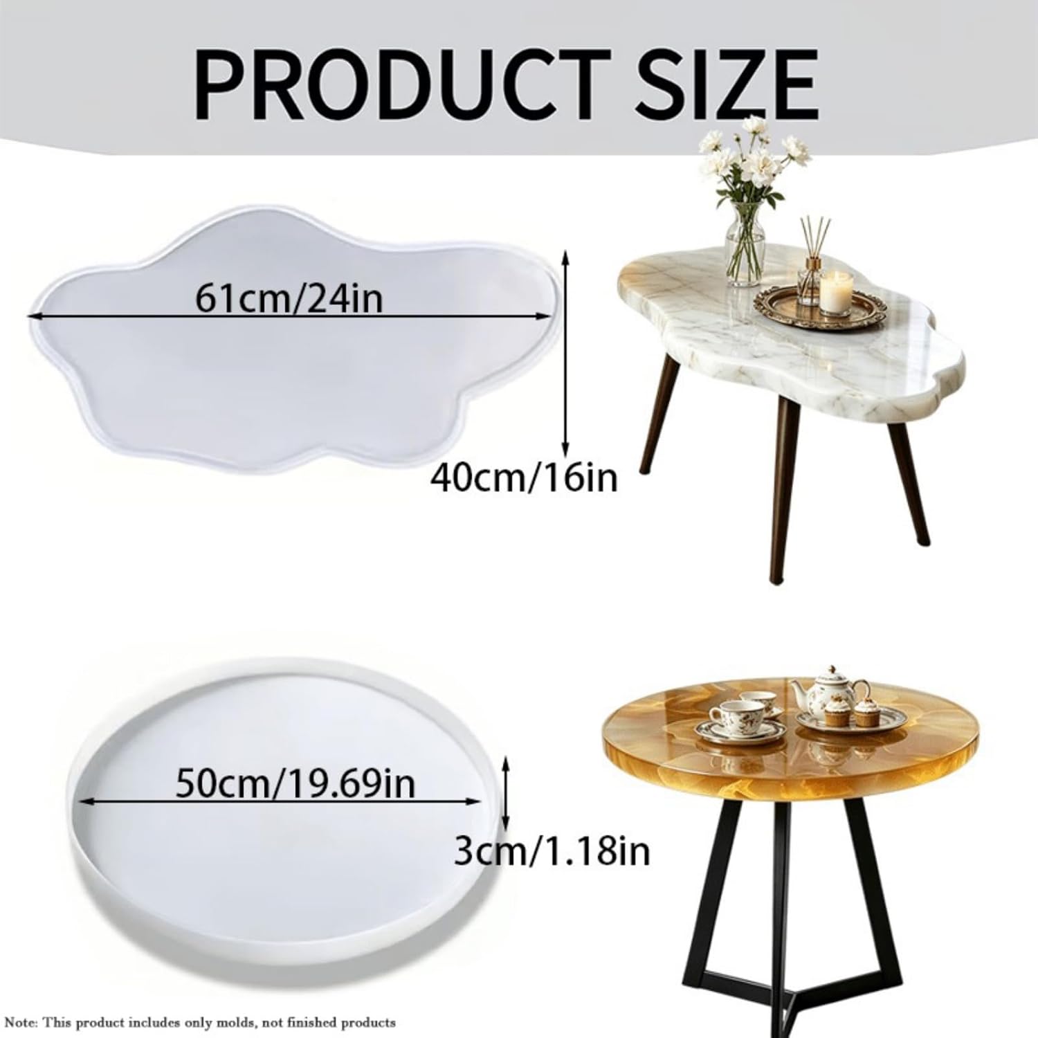 2 Pcs 24 inch Cloud Shape & 20 inch Round River Table Epoxy Resin Mold Set