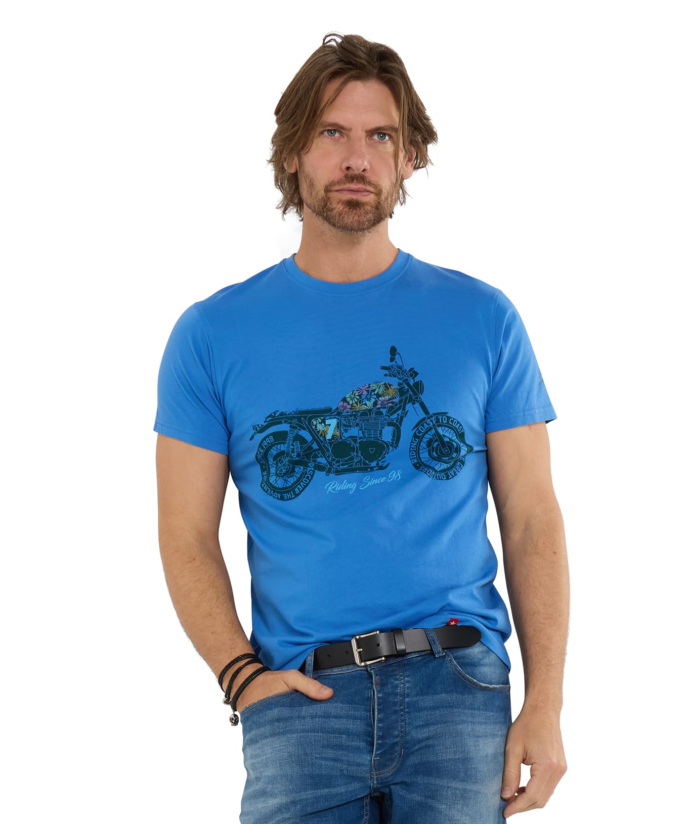 Joe Browns Men's Motorbike Graphic Tee, Regular, Blue, UK L