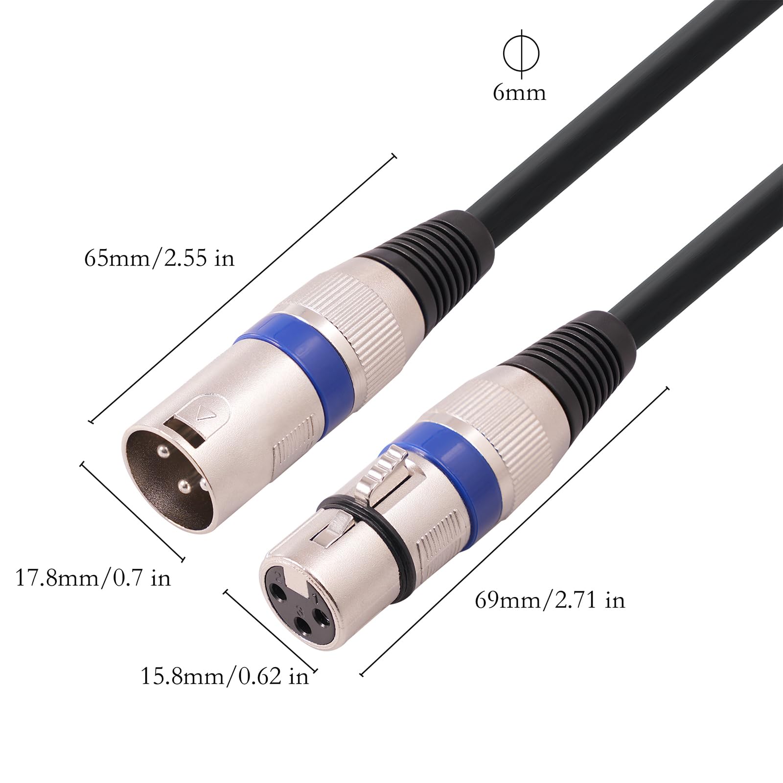 docooler 10 Stück 1.5m XLR Kabel Set Bunte Runde Mikrofonkabel DMX Bühnenlicht 3 Pin Stecker auf Buchse für Audio Mixing Reflektoren Par Licht