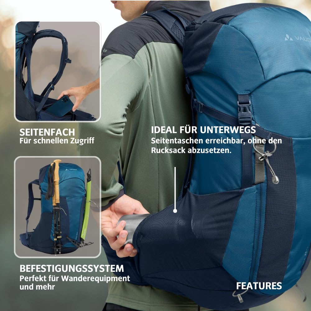 VAUDE Wanderrucksack für Damen & Herren 42 Liter, Aeroflex 3D Belüftung & ErgoShape-Schultergurte, Regenhülle & Frontzugriff - für Tagestouren
