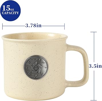 Ceramic Mug - 450ml(15oz) Coffee Cup with Comfortable Handle, Durable White Tea Cup for Hot & Cold Beverages, Perfect for Home, Office, Gift (9.6cm x 8.9cm, 390g)
