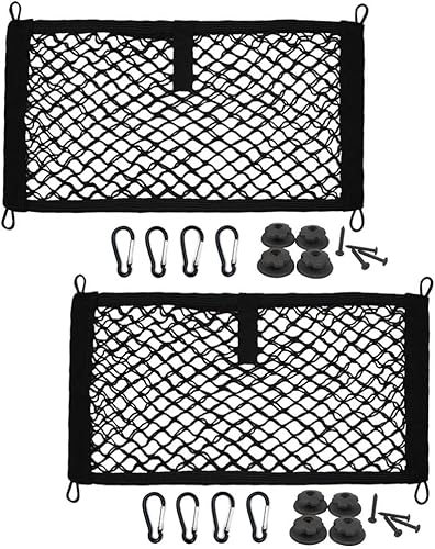 JAVOedge Red de carga mediana para automóvil, SUV, camión, RV, barco, organizador de malla elástica con ganchos integrados, 8 tornillos y 8