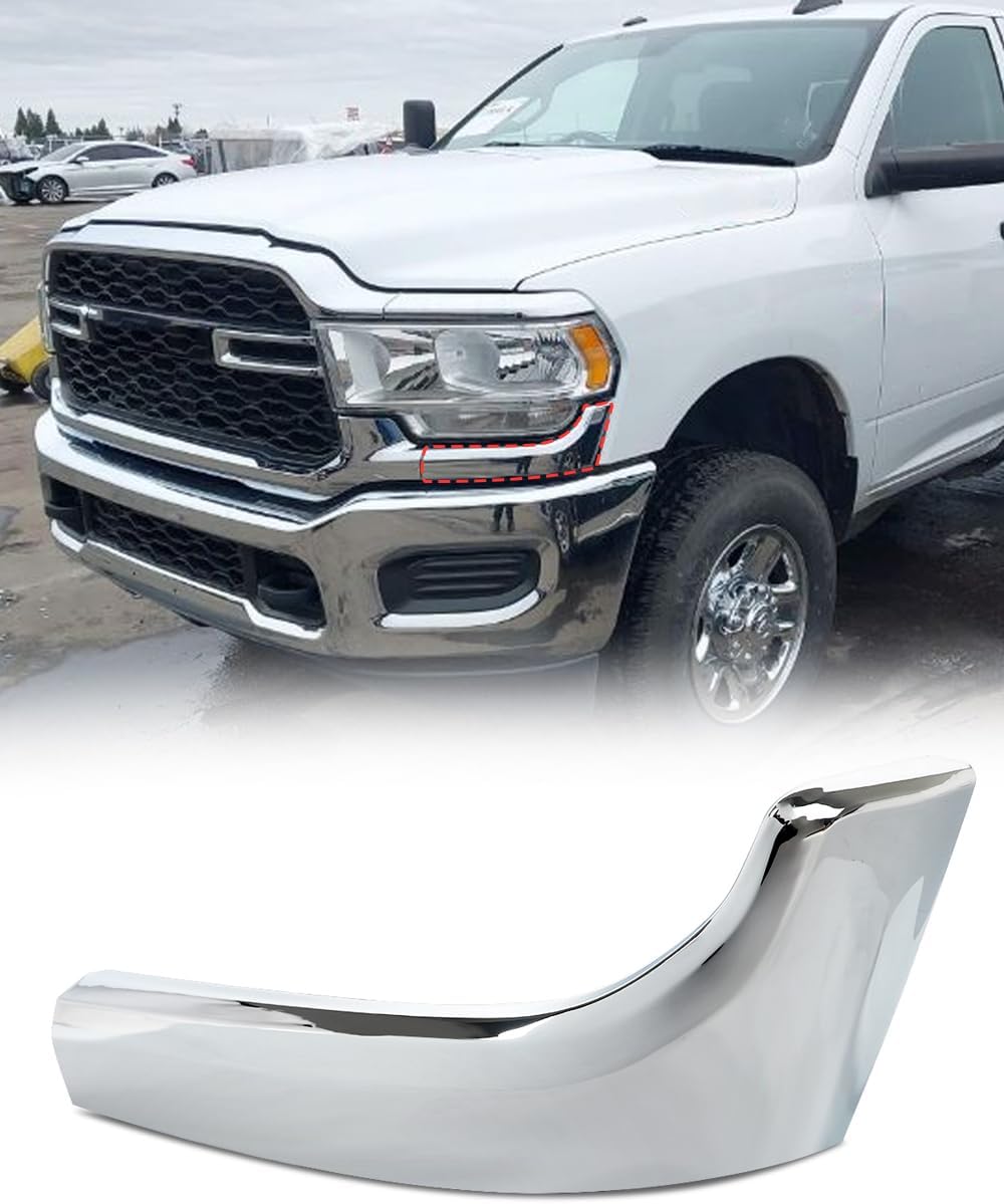 Chrome Front Bumper Filler Headlight Molding Trim Compatible with 2019-2024 Dodge Ram 2500 3500 Left Drive Side Lower Headlamp Retainer Replace for 6NB301Z0AB