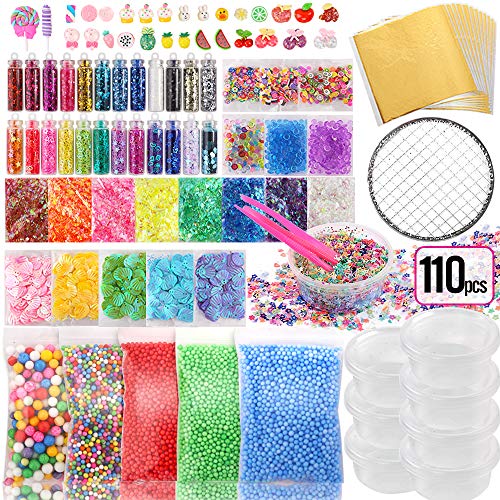 Holicolor 110pcs Slime Add Ins Slime Making Supplies Kit Include Foam Balls, Fishbowl