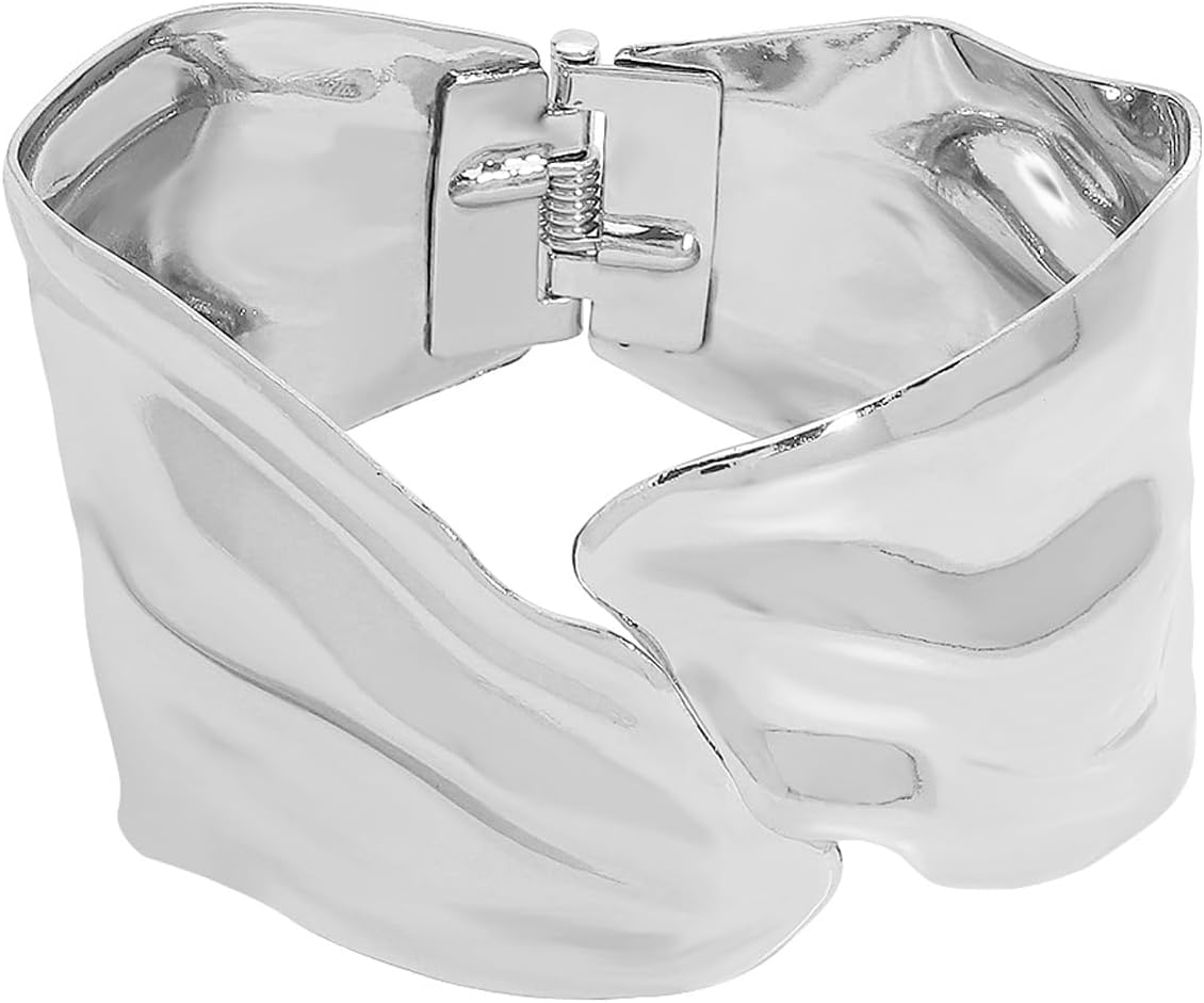 GIGB PBDK Chunky Gold Bracelets for Women Irregular Silver Wrist Cuff Bracelet 65MM Wide Adjustable Minimalistic Open Cuff Bangle Trendy Everyday Jewelry Gifts - Image 7