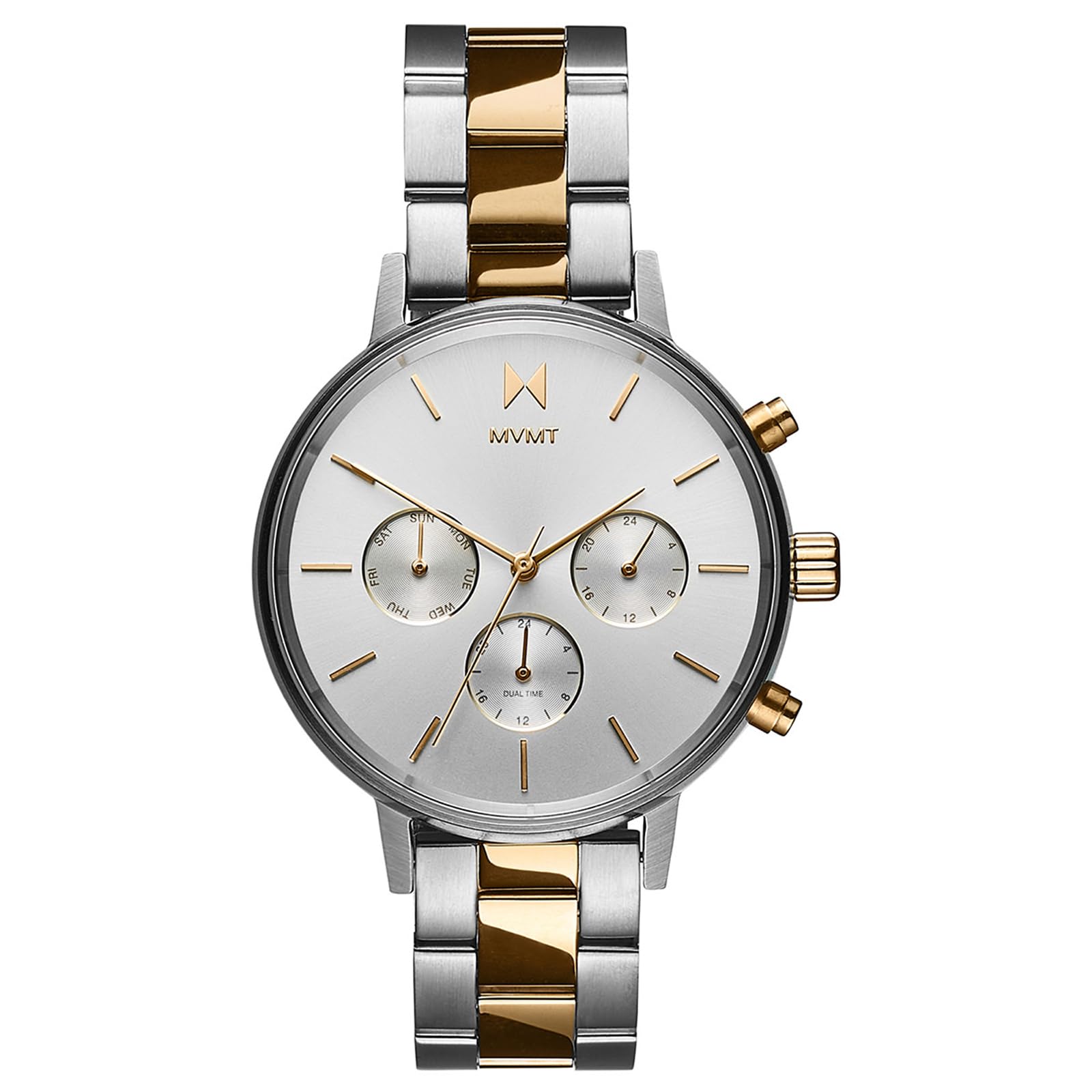 MVMT Nova Qtz Multifunction White Round Dial Womens Watch|Two Tone Stainless Steel Material|Silver Color Band - 28000113-D (B099FH26Q2) Amazon Price History, Amazon Price Tracker