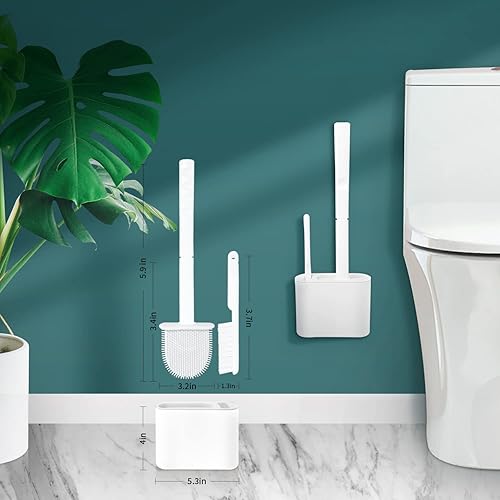 Miniatura 6 de Cepillo limpiador de inodoro, cepillo de silicona con cerdas y soporte, base de ranuras de ventilación, montaje en pared de secado rápido con mango