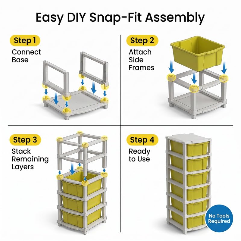 Image of Kavira Plastic Drawer Storage Tower - Space Organizer|Yellow,6 Layer