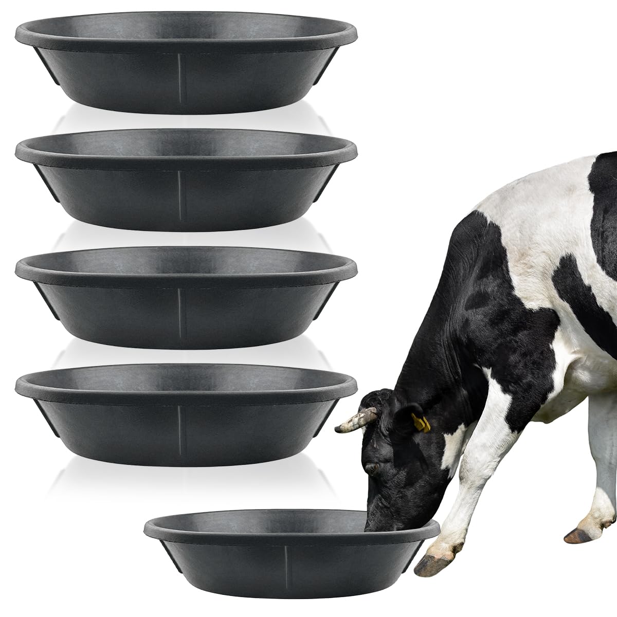 Jamceoceo 4 PCS Rubber Feed Pan, 17.5X5.3in Horse Feed Bucket, 3 Gallon Feed Pan for Horse Cow Sheep Dog Pig Chicken Dust Bath and Other Animal Feed Container