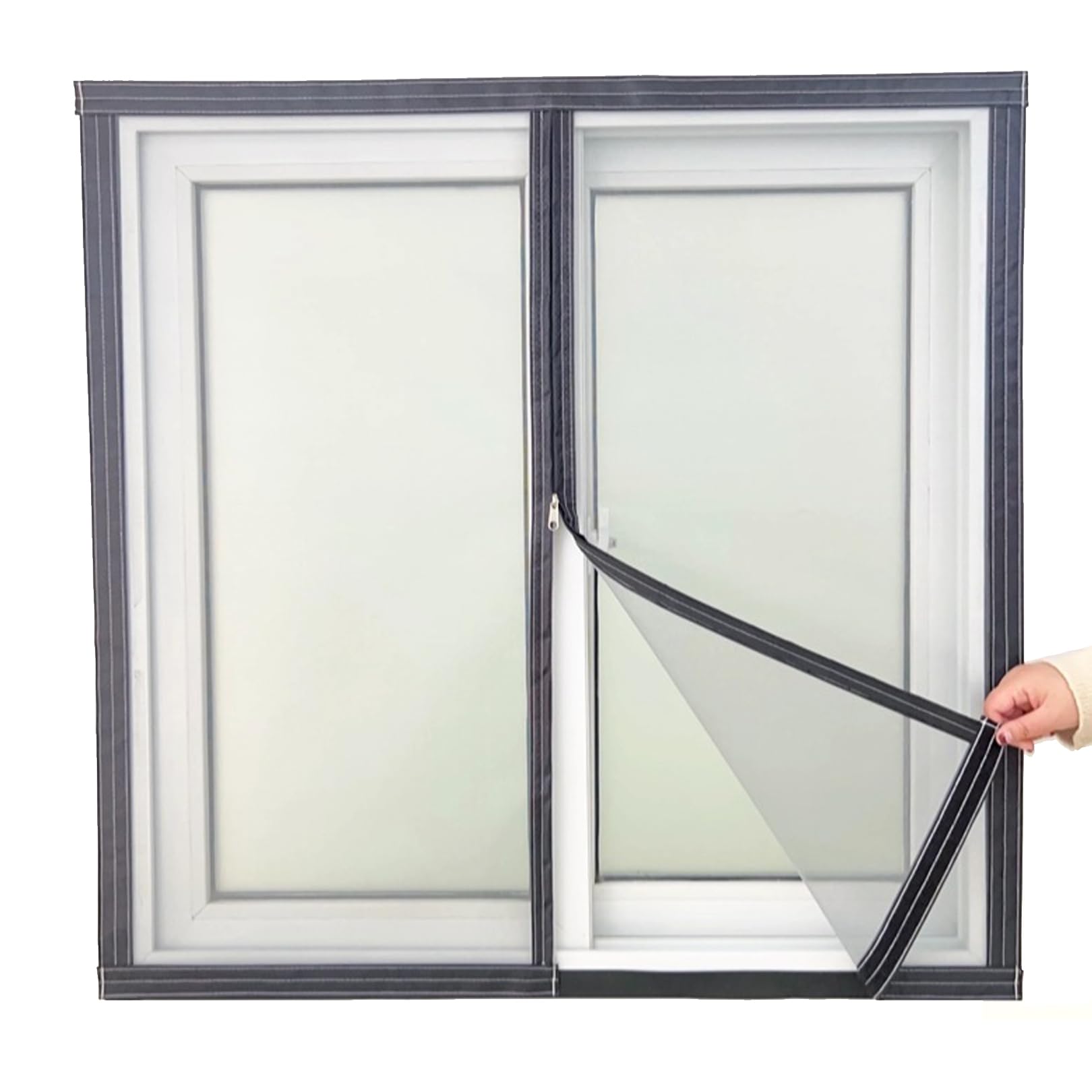 DJCYGG Fly Screen for Windows with Zipper,Self-Adhesive Window Screen Mesh,Window Net to Keep Bugs Out Bug Net,for Covering Windows and Doors,Black Frame Grey Net,Custom (60cm x 180cm)