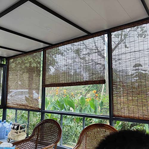 Bamboo Roman Roll Up Blinds For Indoor, Natural Patio Reed Roller Shades, Waterproof, Hand-Woven Bamboo Outdoor Reed Curtain, Brown Natural, Wide 12 20 24 34 40 48In Brown (Size : 43" W X 68" H) #TOP1