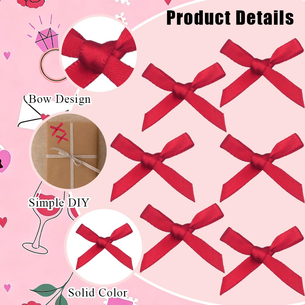 Mini Lazos Decorativos Satín 140 Piezas 3,5x3,5cm para Embalaje de Regalo, Scrapbooking (Rojo)