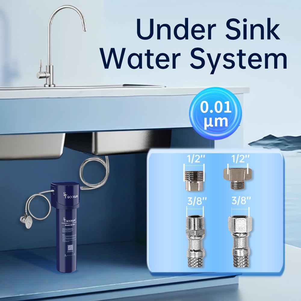 Sistema de filtro de agua bajo encimera, certificado NSF/ANSI 42, ultrafiltración de 0,01 micrones, capacidad de 8000 galones, conexión directa sin grifo separado, filtro de agua potable