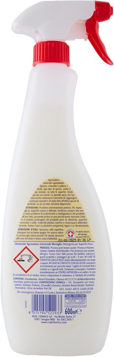 Chanteclair Sgrassatore Marsiglia - Sgrassatore al profumo di Marsiglia, 600 ml, potente sgrassante spray detergente + portachiavi Italy Shop Service in omaggio, 8 pezzi