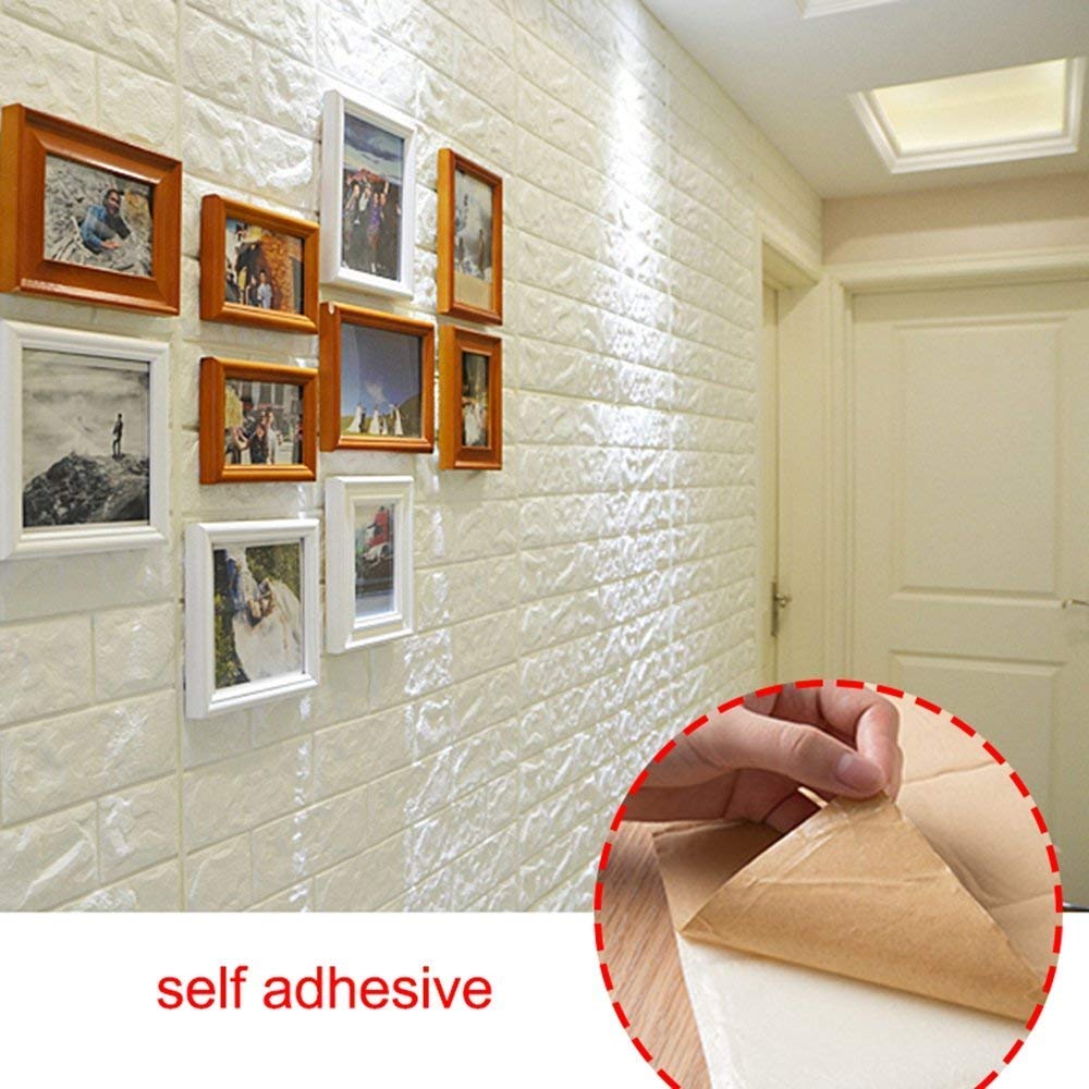 Carta da Parati 3D in Mattoni, 35x39cm Pannelli Finta Pietra Carta da Parati Adesiva Muro, moderna impermeabile adesivi murali per Cucina, Soggiorno, Camera da letto, Bagno (36 Pezzi, Bianco)