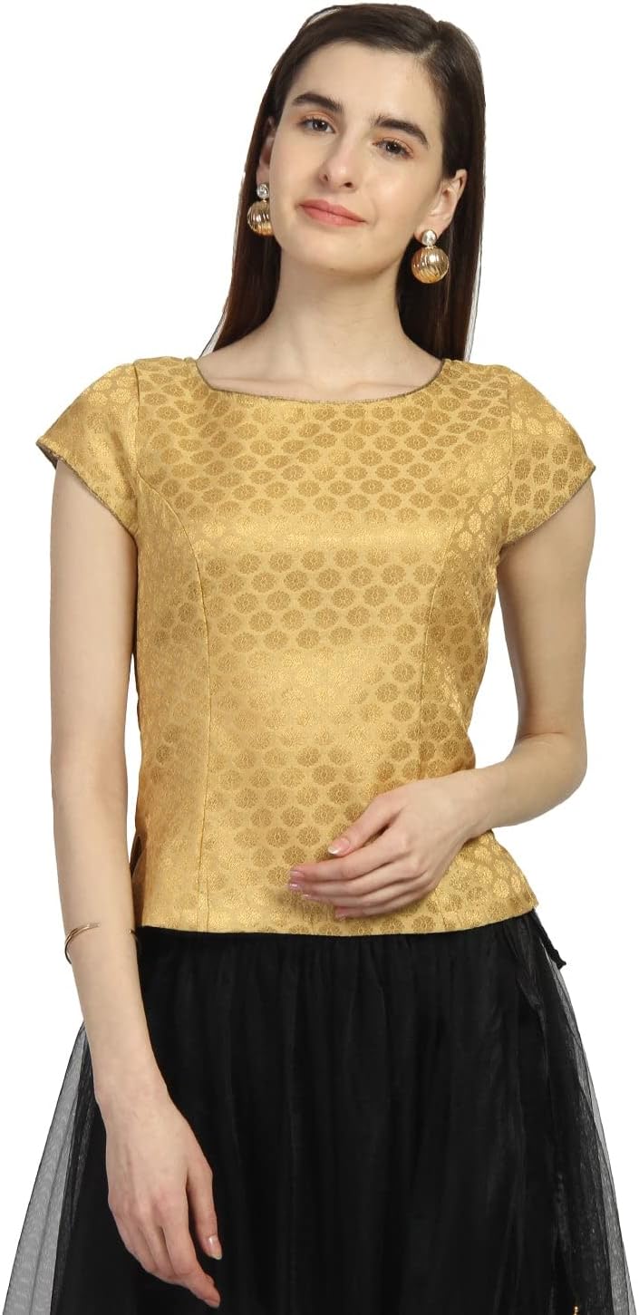 studio rasaWomen's Brocade Self-Design Cap Sleeve Top for Wedding Festive