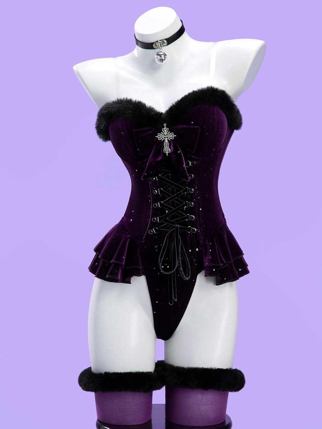 MEOWCOS Women's Bodysuit Queen Cosplay Costume Halloween Christmas Bodysuit Cape Set with Crown Cloak Gloves Socks