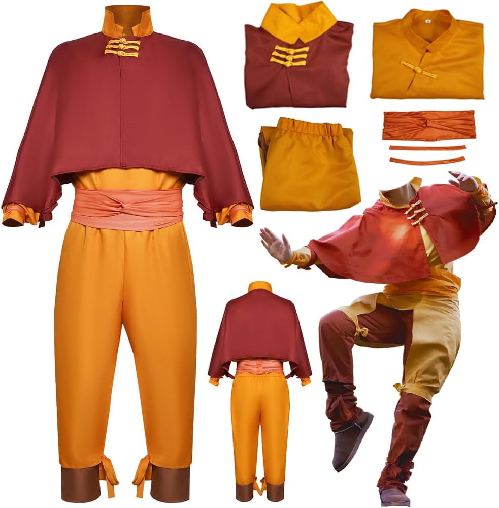Men Aang Costume Adult Yellow Uniform Party Halloween Full Set