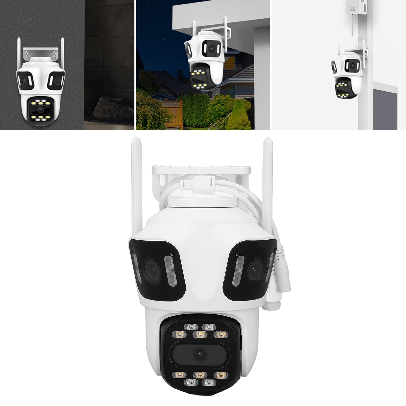Telecamere di Sicurezza all'aperto, IP66 Resistente 3 Obiettivi 98,43 Video a Colori Rilevamento Video a Colori 2 -viek per Apartments (Spina europea)