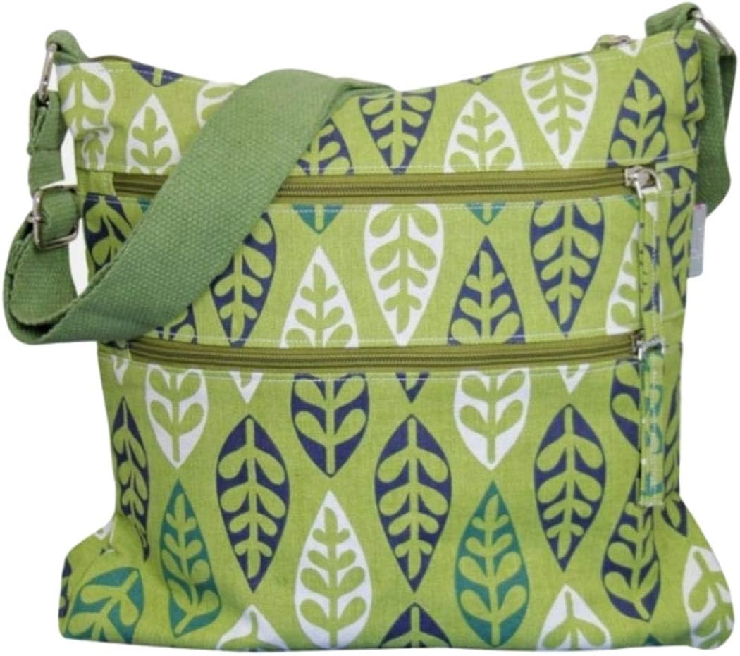 Lime Green Crossbody Trees Across body Bag Ladies Cotton Canvas Cross