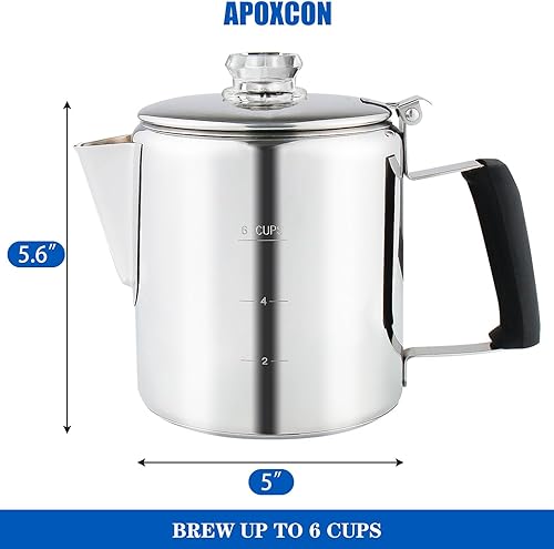 Miniatura 2 de Percolador de café multiusos con perilla de vidrio resistente al calor y mango de gel de sílice azul, cafetera de acero inoxidable para cocina de