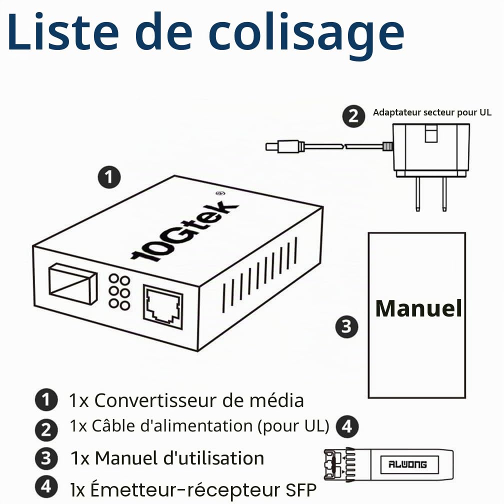 Convertisseur de média Gigabit Ethernet, convertisseur Fibre Optique monomode Double LC vers Ethernet RJ45 pour 10/100/1000Base-Tx vers 1000Base-LX, certifié UL, 1310 nm, jusqu'à 20 km