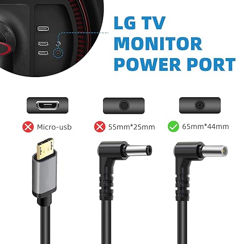 Miniatura 5 de Powseed Cable de alimentación de 10 pies, adaptador de CA de 19 V para LG Electronics de 19 pulgadas, 20 pulgadas, 22 pulgadas, 23 pulgadas, 24