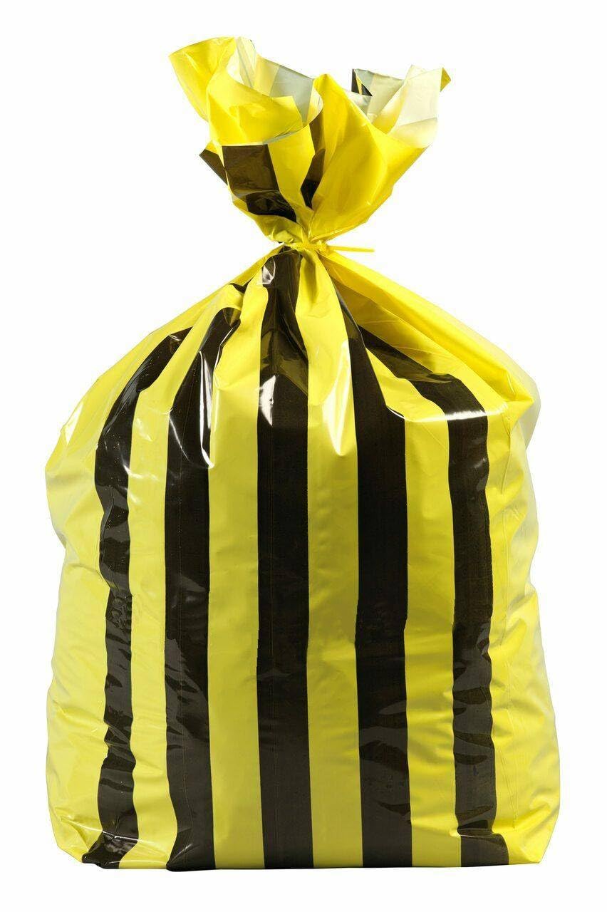 Gv Health Yellow 20L Small Tiger Stripe Polythene Offensive Waste Bags (50 Bags)