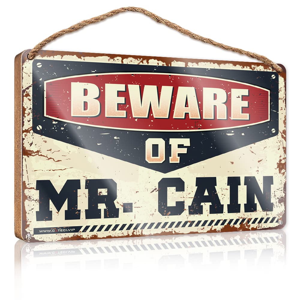 DTHA Funny Signs For Bathroom Beware Of Mr. Cain Wooden Sign Porch Decorations Fall Front Porch Decorations(20X30CM)