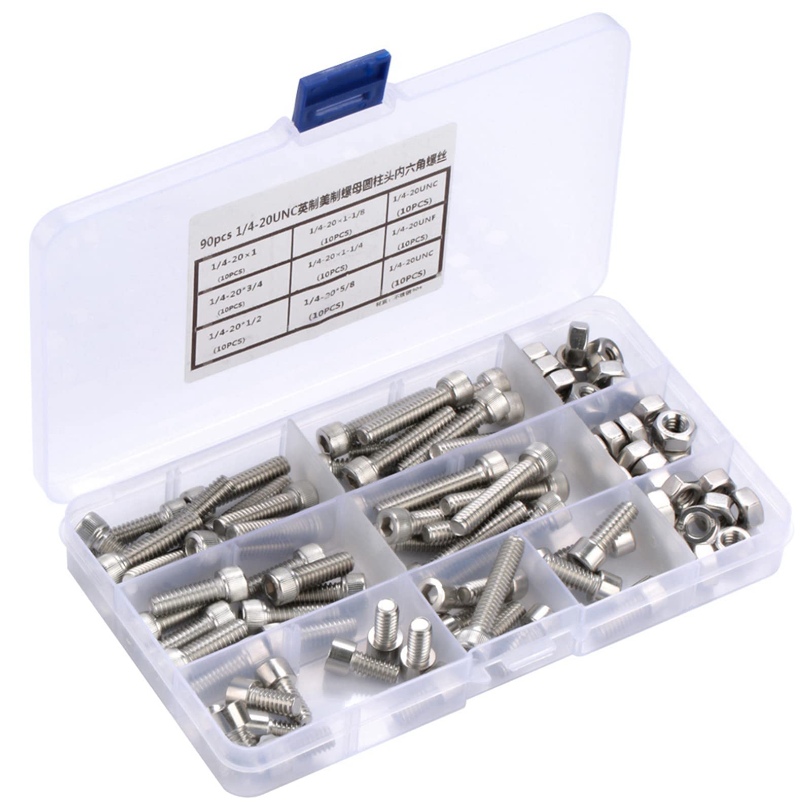 Viti a Testa Esagonale in Pollice Kit Assortimento Viti A Testa Esagonale In Acciaio Inox 90 Pezzi 1/4-20UNC