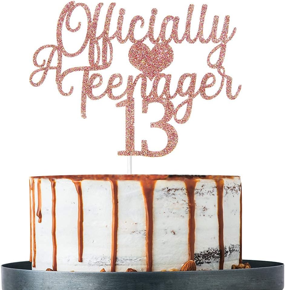 Festiko®Rose Gold Glitter 13 Cake Topper, Happy 13th Birthday Cake Topper, 13th Birthday Party Decorations