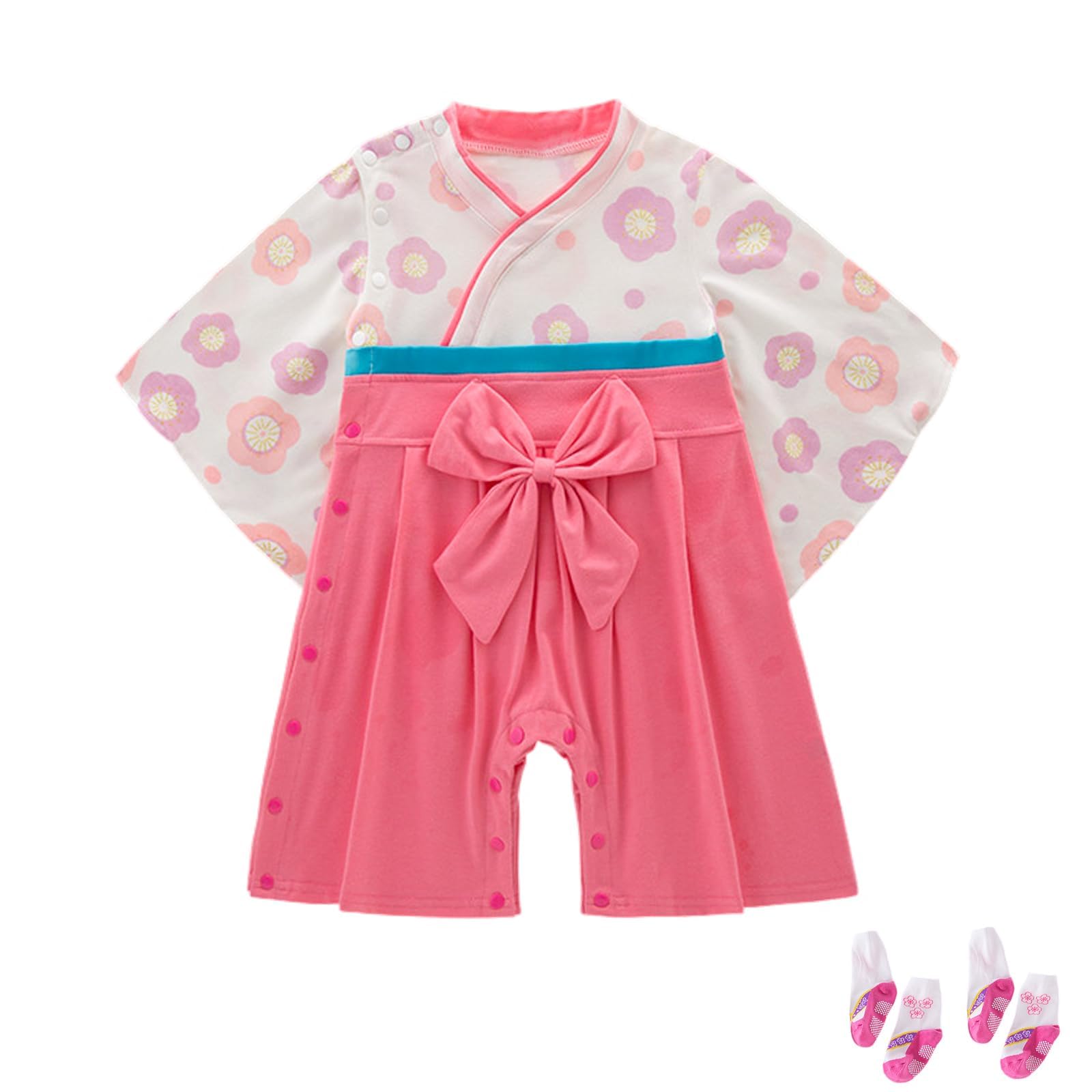 Barboteuse Bimono Pour Bébé Onesie Anime Toddler Kimono en Coton Pour Enfants Combinaison Cosplay Pour Bébés Filles et Garçons,avec 2 Paires de Chaussettes