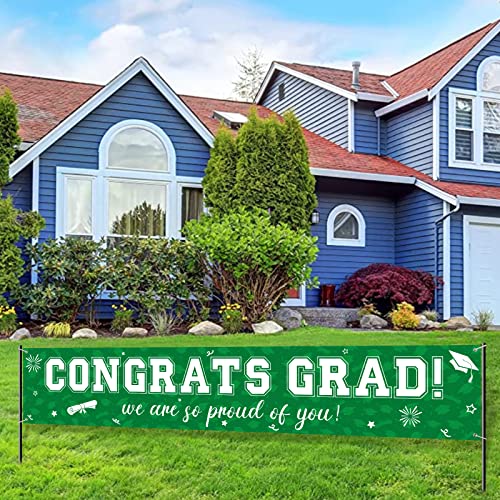 Image of 37Pcs Graduation Banner Balloon Decorations Class of 2026, Congrats Grad Banner Yard Outdoor Decorations, Graduation Balloons Banner Set for High School College Graduation Party Supplies, Green