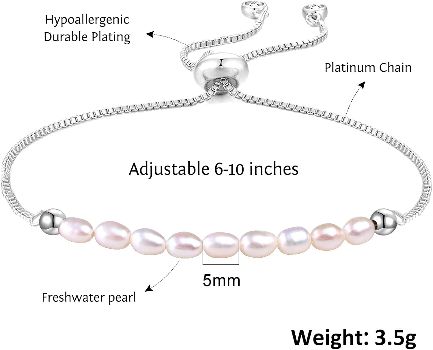 Dainty Gold Bracelets for Women | 18K Gold Plated Freshwater Cultured Pearl Bracelet for Women Adjustable Chain Cute Pearl Jewelry Christmas Gift Valentine's Day Gift - Image 4