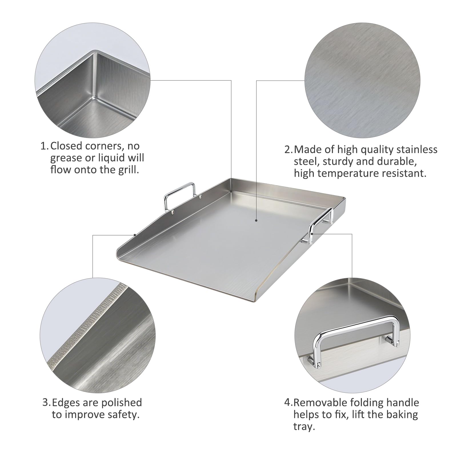 Grillplatte - 40 x 30 cm Edelstahl Plancha mit Grillspachteln und Griff, Grillzubehör Universal BBQ Grillplatte für Gasgrill und Holzkohlegrill