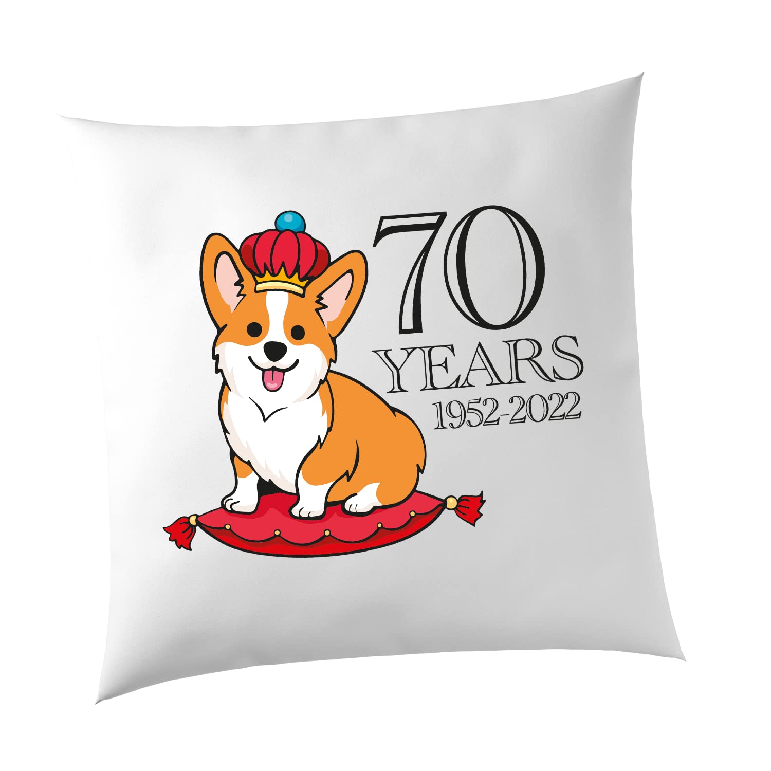 SMARTYPANTS Queen's Platinum Jubilee Corgi Crown Cushion Cover - 70 Years Anniversary 2022 Elizabeth Her Majesty Commemorative Memorabilia Celebration Royal Gift (White)
